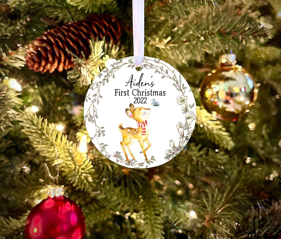 Baby's First Christmas Ornament, Deer Baby's 1st Christmas,  Baby Deer Ornament, baby shower gift, Personalized First Christmas Ornament
