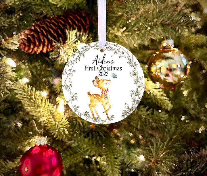 Baby's First Christmas Ornament, Deer Baby's 1st Christmas,  Baby Deer Ornament, baby shower gift, Personalized First Christmas Ornament