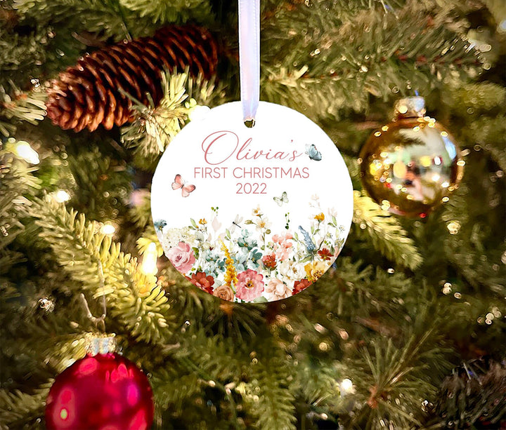 Babys First Christmas Ornament, Baby's 1st Christmas, Floral Baby Ornament, baby shower gift, baby girl Ornament, Personalized Ornament