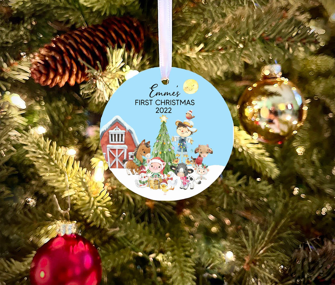 Personalized Babys First Christmas Ornament, Rustic Ornament, Farm Christmas Ornament, Cow Ornament, Horse Ornament,  Baby Photo Ornament