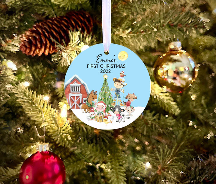 Personalized Babys First Christmas Ornament, Rustic Ornament, Farm Christmas Ornament, Cow Ornament, Horse Ornament,  Baby Photo Ornament