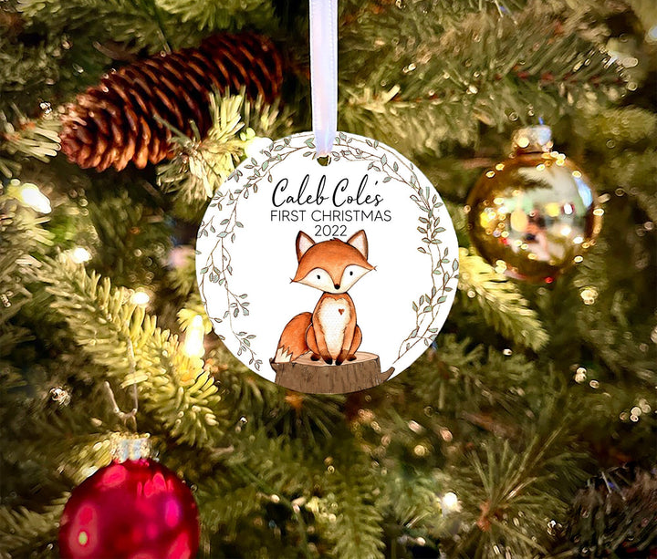 Baby's First Christmas Fox Ornament, Personalized Baby Ornament, Baby's 1st Christmas, woodland Baby Ornament,  photo Ornament, baby shower
