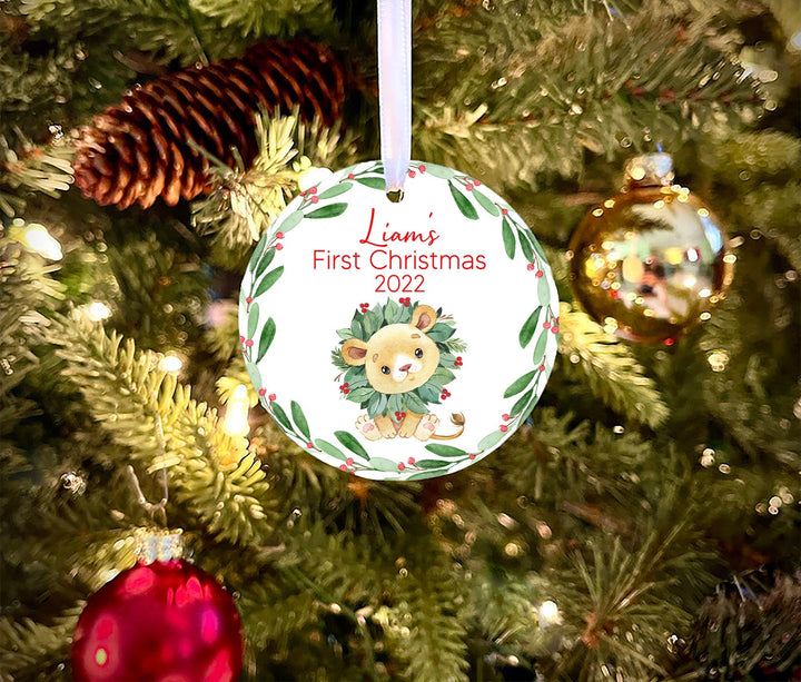 Baby's First Christmas Ornament, Personalized Baby's 1st Ornament, Baby's 1st Christmas, safari Ornament,  photo Ornament, lion cub