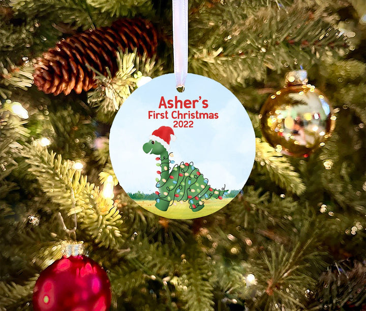 Babys First Christmas Ornament, Baby's 1st Christmas, Dinosaur Ornament, baby shower gift, Personalized Baby's First Christmas Ornament