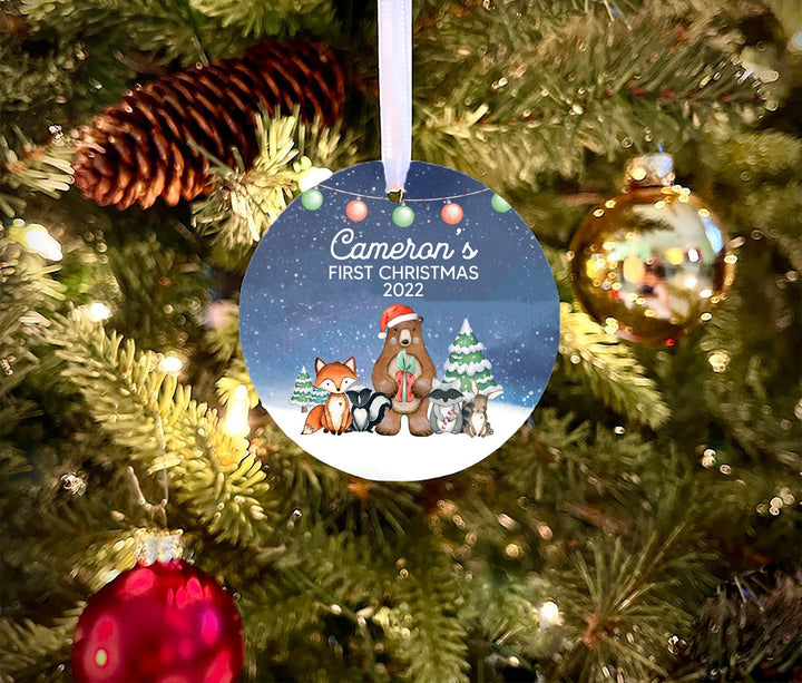 Babys First Christmas Ornament, Baby's 1st Christmas, Woodland Ornament, baby shower gift, Personalized Baby Ornament, photo baby ornament