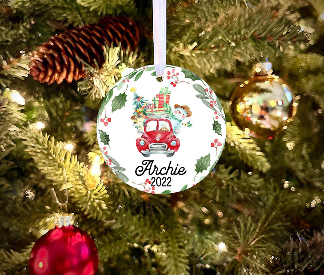 Personalized Truck Christmas Ornament, Kids Truck Christmas Ornament, boy Ornament, personalized Kid ornament, little red truck boy ornament