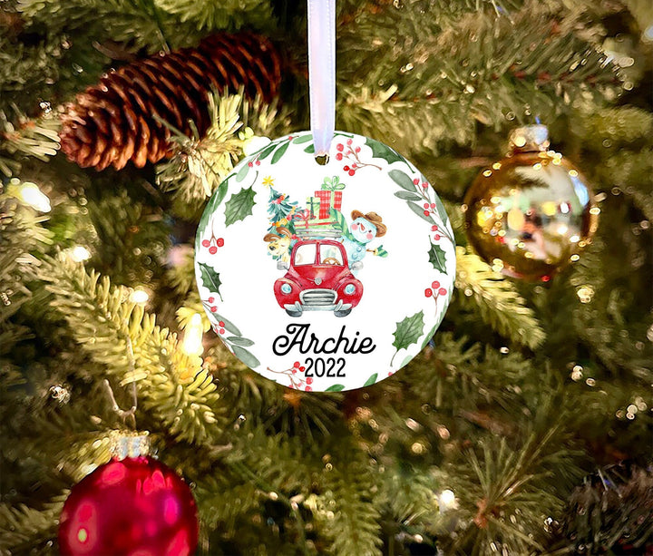 Personalized Truck Christmas Ornament, Kids Truck Christmas Ornament, boy Ornament, personalized Kid ornament, little red truck boy ornament