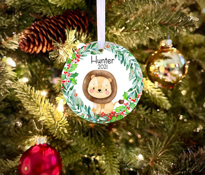 Childrens Lion Christmas Ornament, Kids Personalized Ornament, Lion ornament, Photo Ornament, ceramic, baby jungle, baby safari ornament