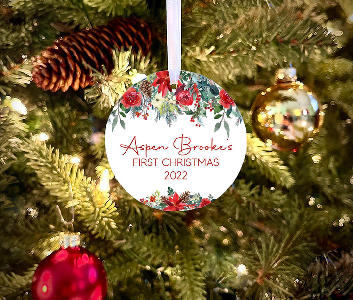 Babys First Christmas Ornament, Baby's 1st Christmas, baby girl Ornament, Christmas Flower Ornament, baby shower gift, Personalized Ornament