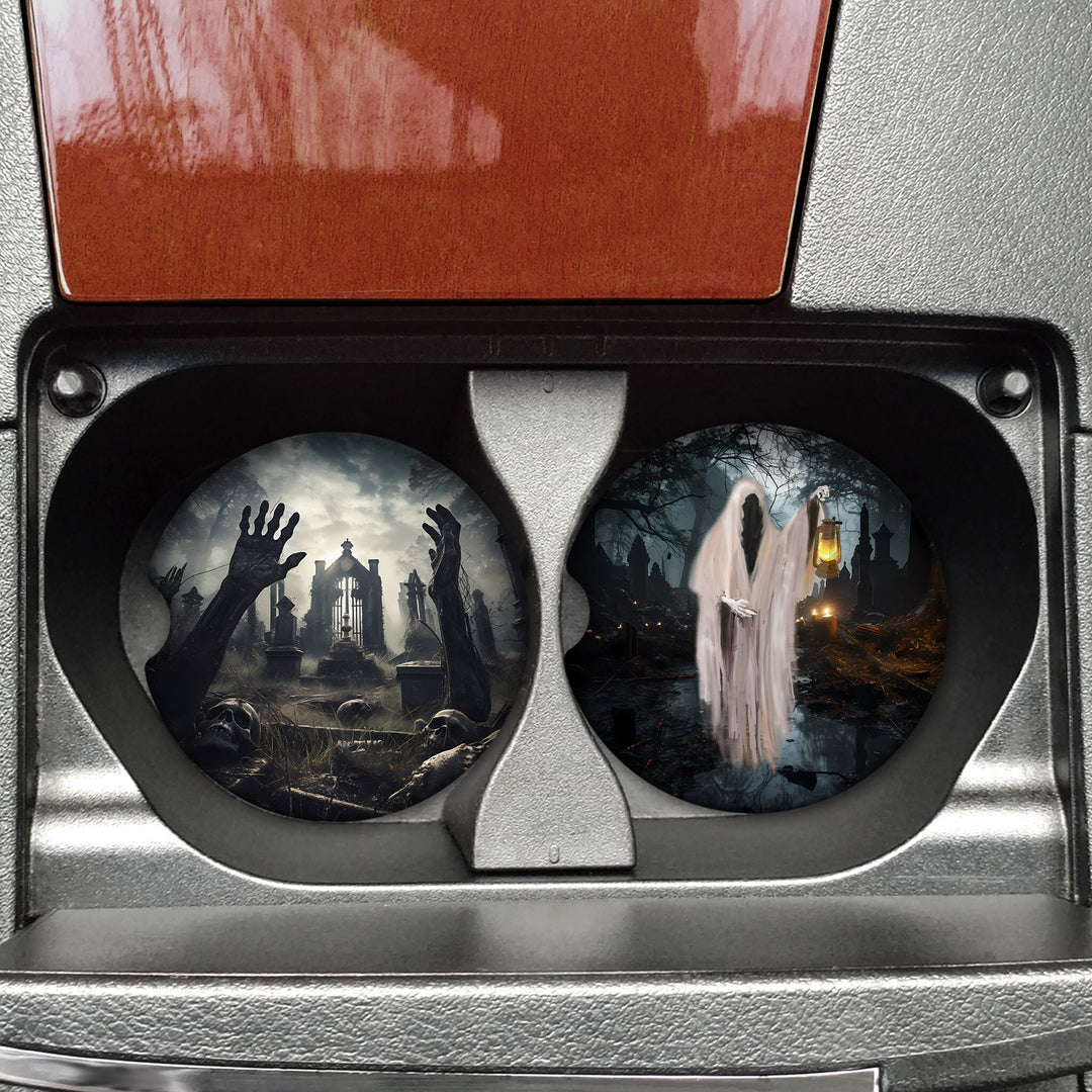 Halloween car coasters, spooky car coasters, scary car coasters, unique car coaster, halloween cup holder coaster, custom car coaster decor