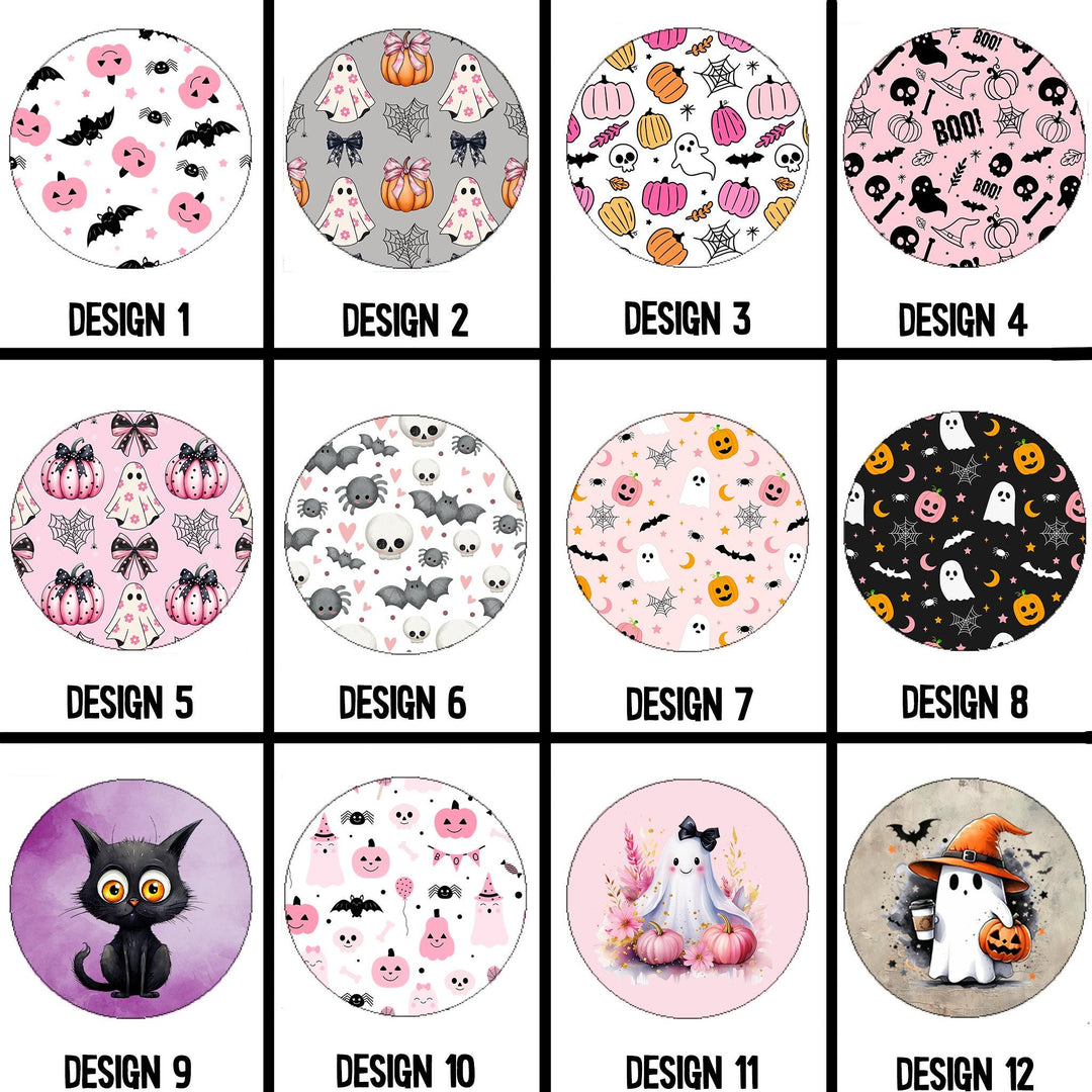 Halloween Car Coasters, spooky car coasters, cute Halloween coaster, pastel Halloween coasters, cute ghost coaster, pink Halloween, coquette