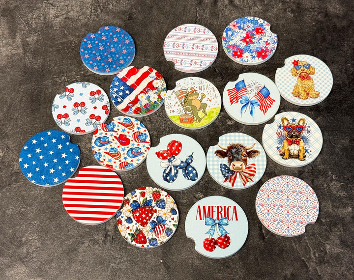 Car Coasters, Patriotic Car Coasters, Cute car accessories, New Driver Gift, set of 2 coasters, Fourth of July Coasters, USA coasters
