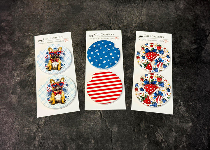 Car Coasters, Patriotic Car Coasters, Cute car accessories, New Driver Gift, set of 2 coasters, Fourth of July Coasters, USA coasters
