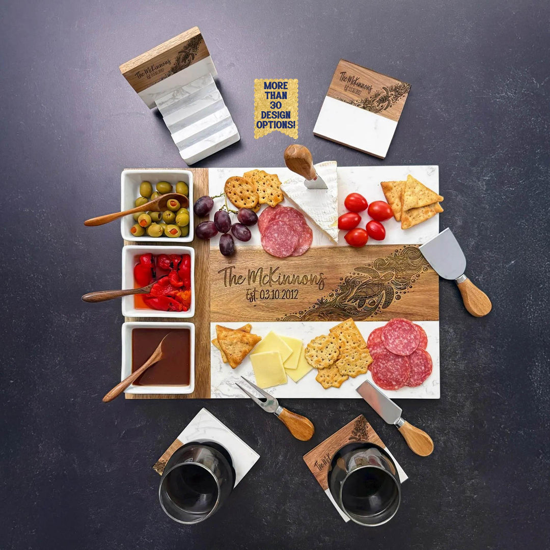 Marble wood charcuterie board, Personalized serving board for couple, Personalized Cheese Board Wedding Gift, Retirement Gift, new home gift