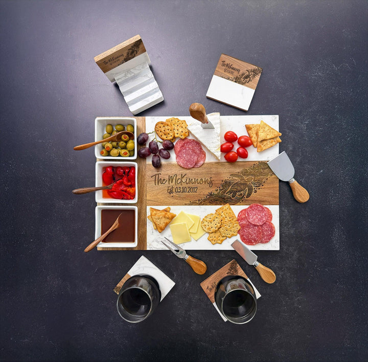 Marble wood charcuterie board, Personalized serving board for couple, Personalized Cheese Board Wedding Gift, Retirement Gift, new home gift