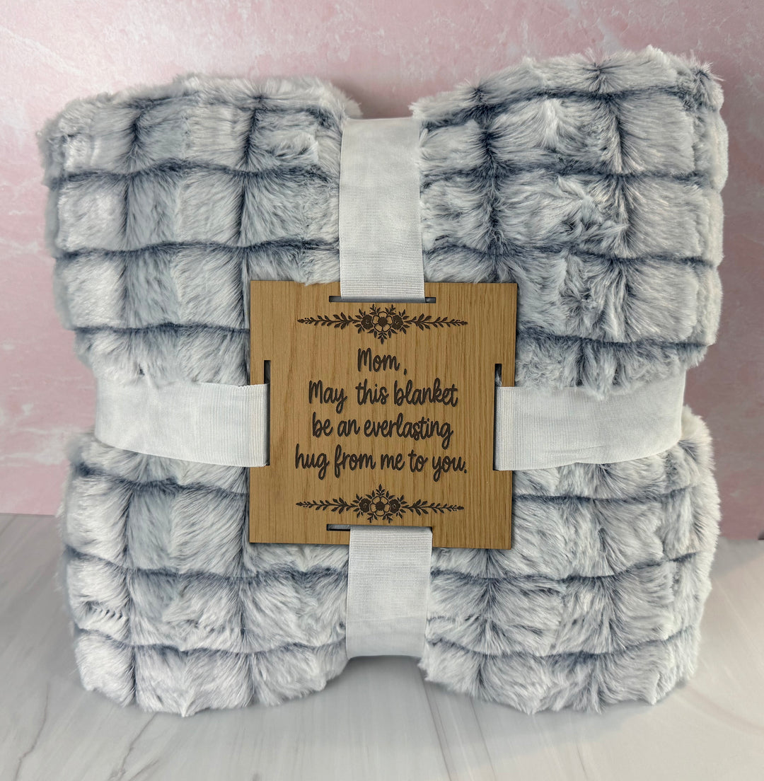 Reversible Micromink to Faux-Sherpa Throw with Custom Wood Tag