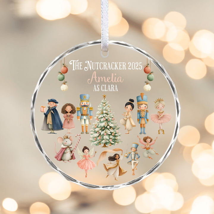 Nutcracker Characters around the Christmas Tree Crystal Glass  Ornament