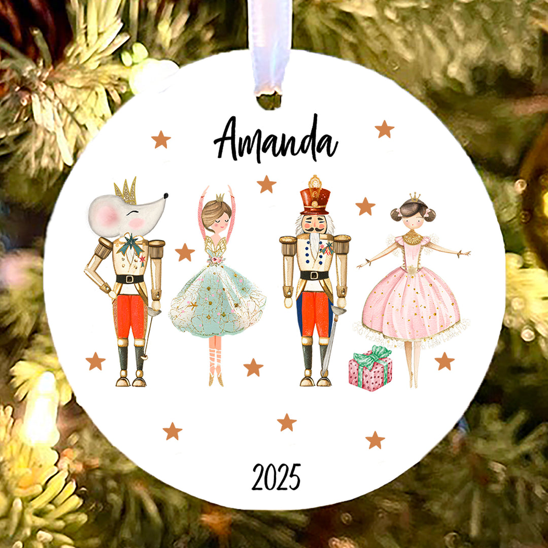 Dancing Nutcracker Characters with Gold Stars Ornament