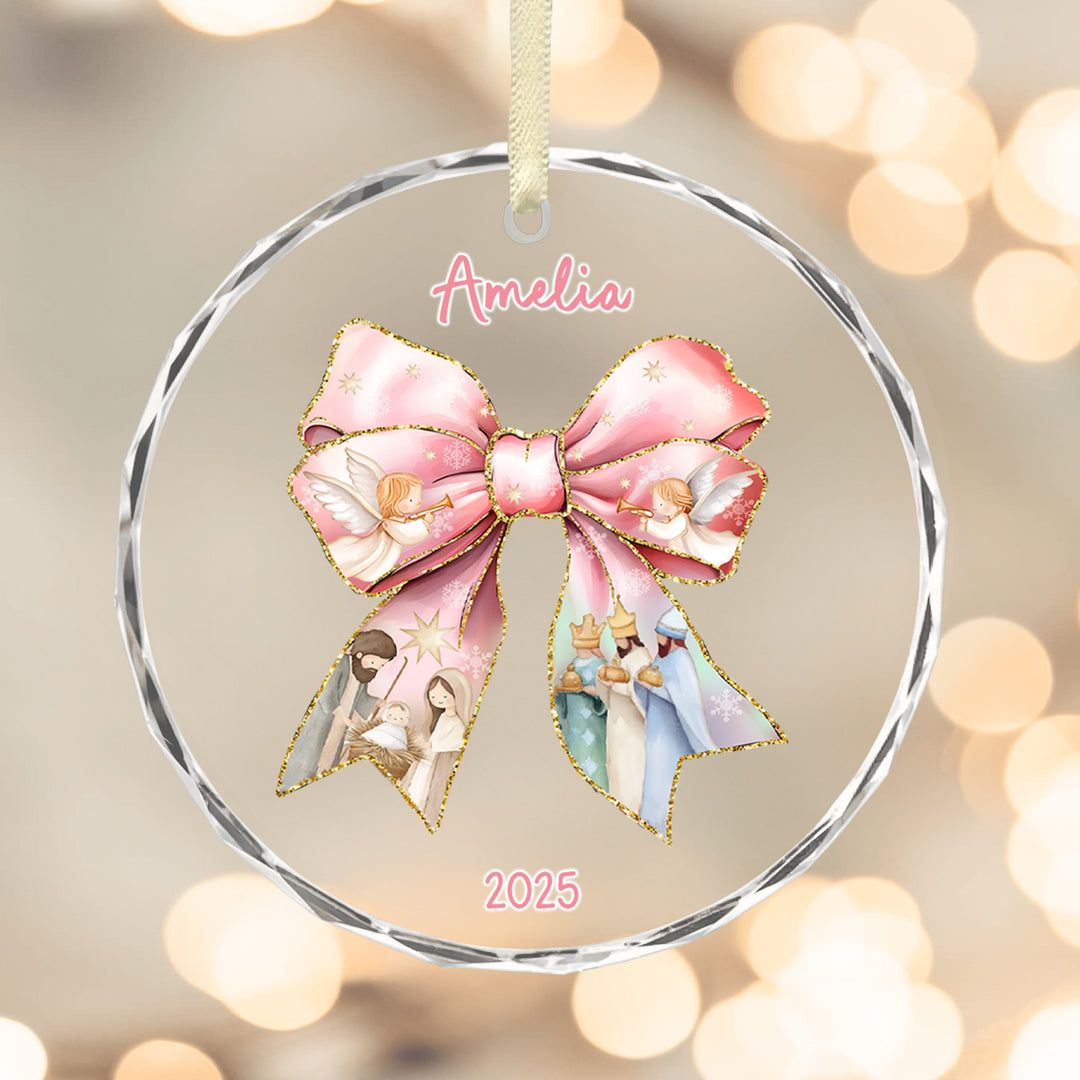 Pink Nativity Ribbon Ornament