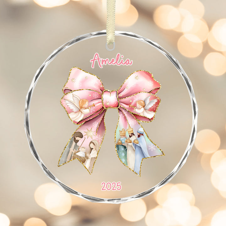 Pink Nativity Ribbon Ornament