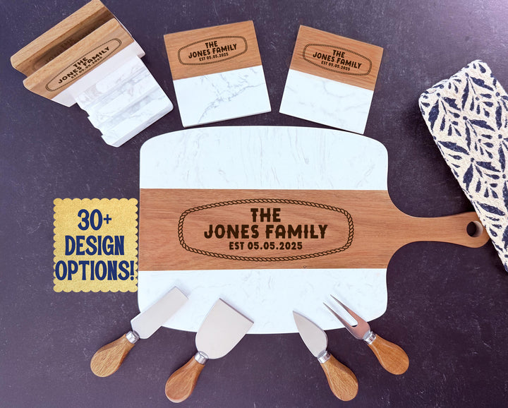 Marble & Acacia Serving Board and Charcuterie Set