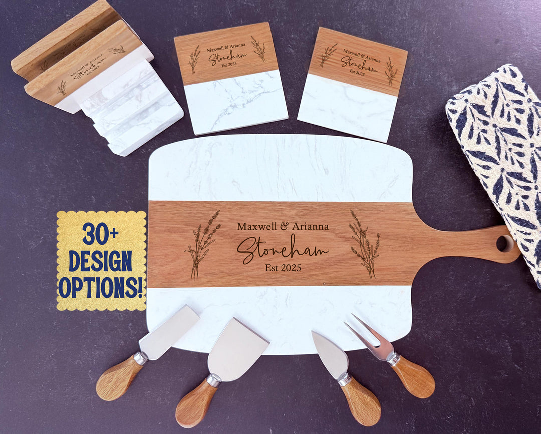 Marble & Acacia Serving Board and Charcuterie Set