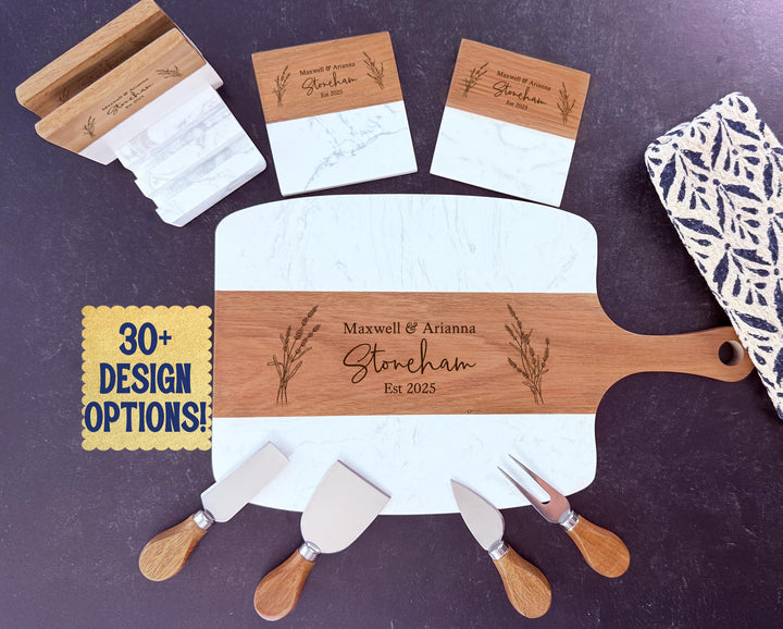 Marble & Acacia Serving Board and Charcuterie Set