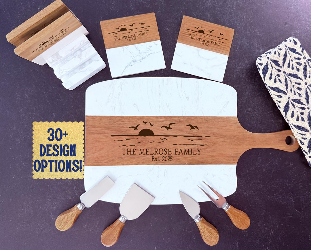 Marble & Acacia Serving Board and Charcuterie Set