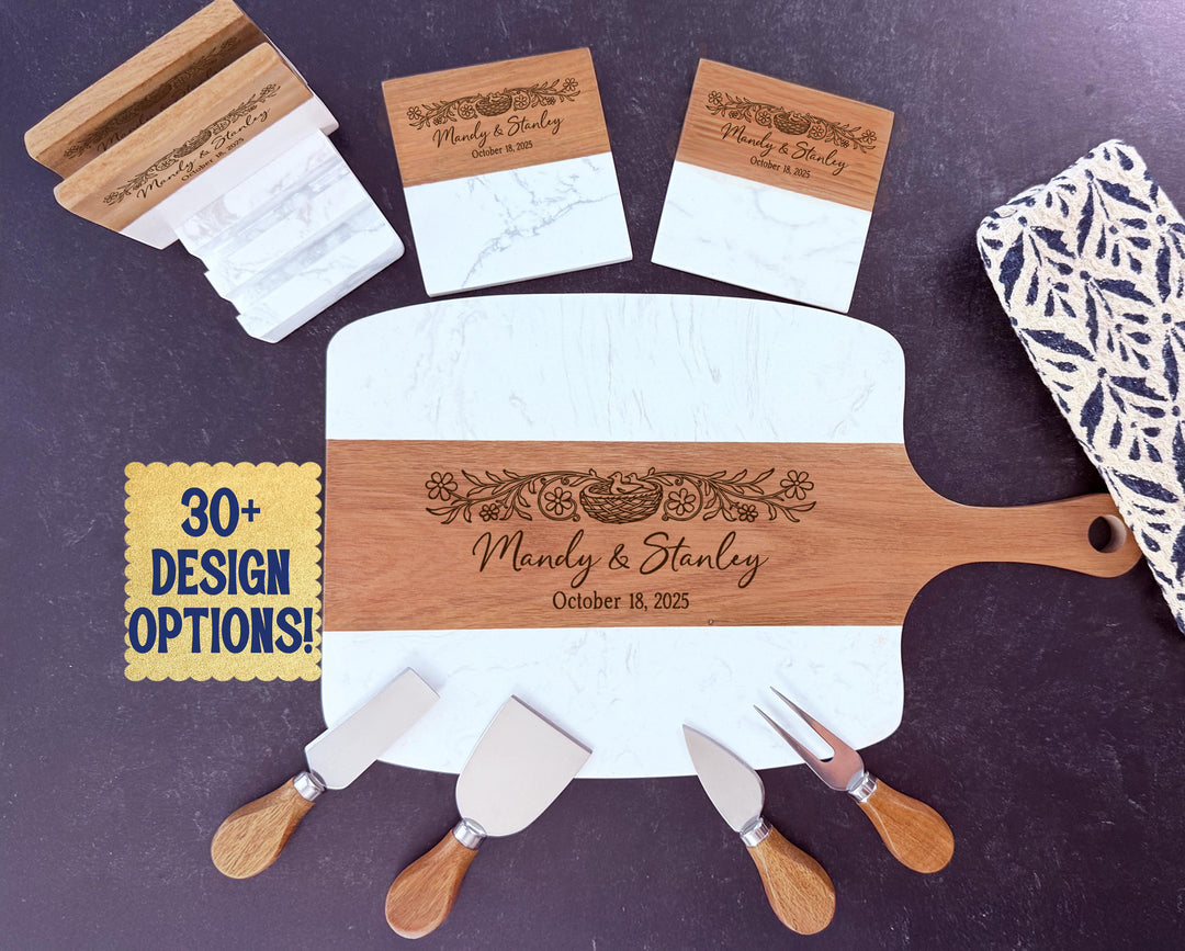 Marble & Acacia Serving Board and Charcuterie Set