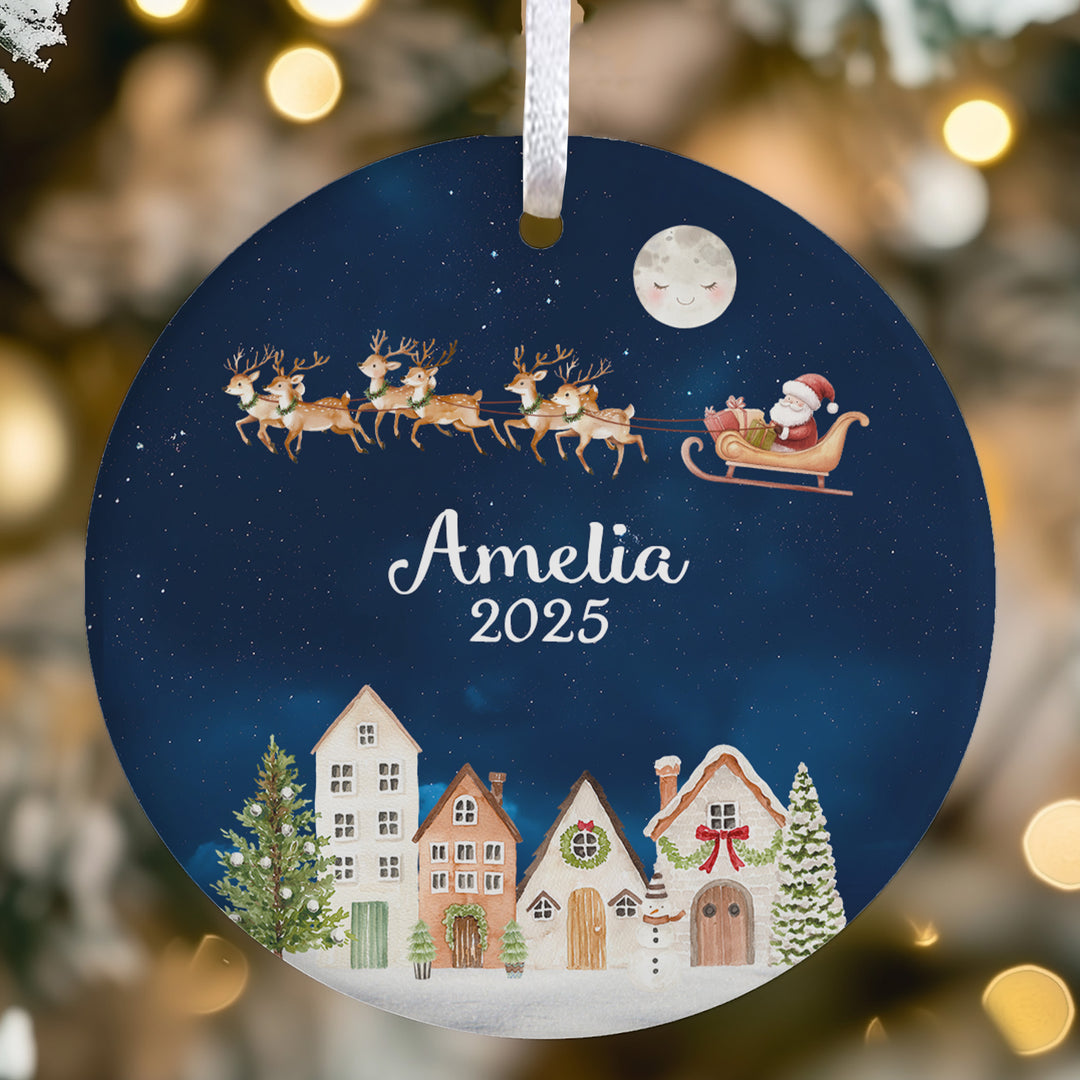 Santa in Flight Ceramic Ornament