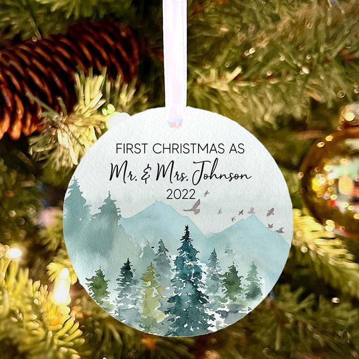 Rustic Mr & Mrs First Christmas Personalized Ornament